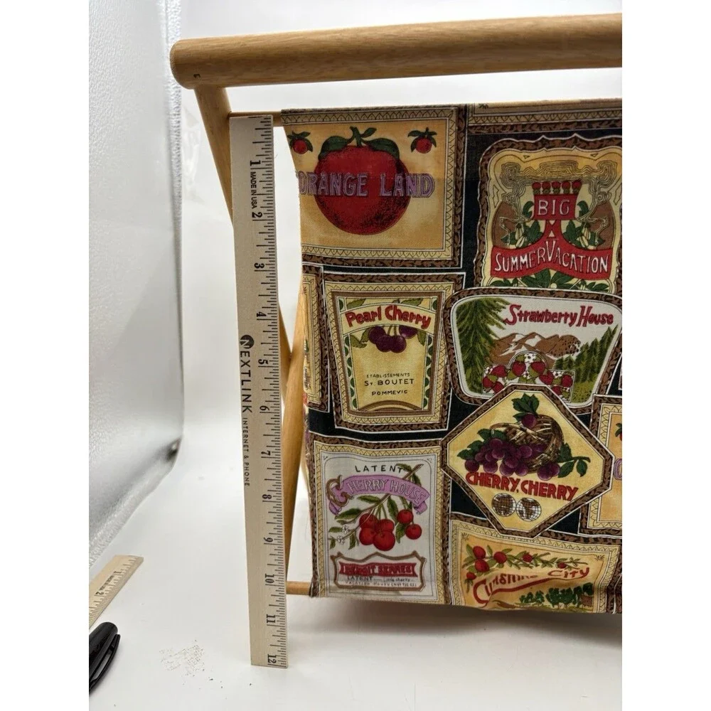 Vintage Wooden Folding Sewing Basket Yarn Holder Knitting Crochet Storage